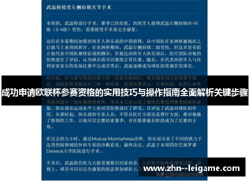 成功申请欧联杯参赛资格的实用技巧与操作指南全面解析关键步骤